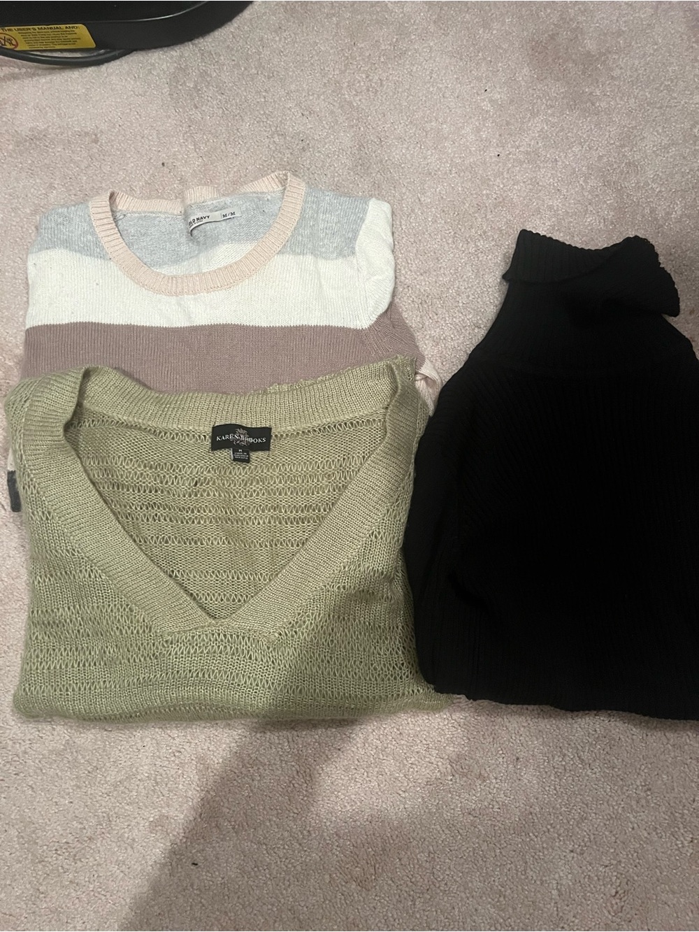 Karen Scott Olive V-Neck Lightweight Knit Sweater
